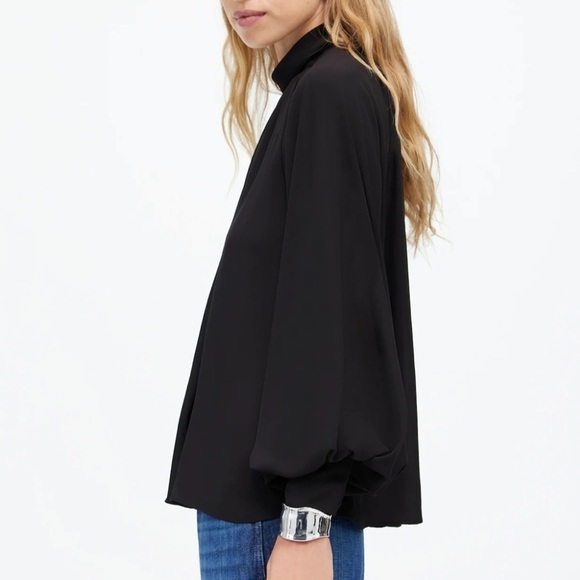 Madewell Turtleneck Long-Sleeve Top in Chiffon in True black size M NWT NT228 - Picture 4 of 15